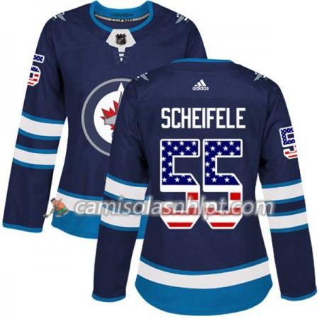 Camisola Winnipeg Jets Mark Scheifele 55 Adidas 2017-2018 Navy Azul USA Flag Fashion Authentic - Mulher